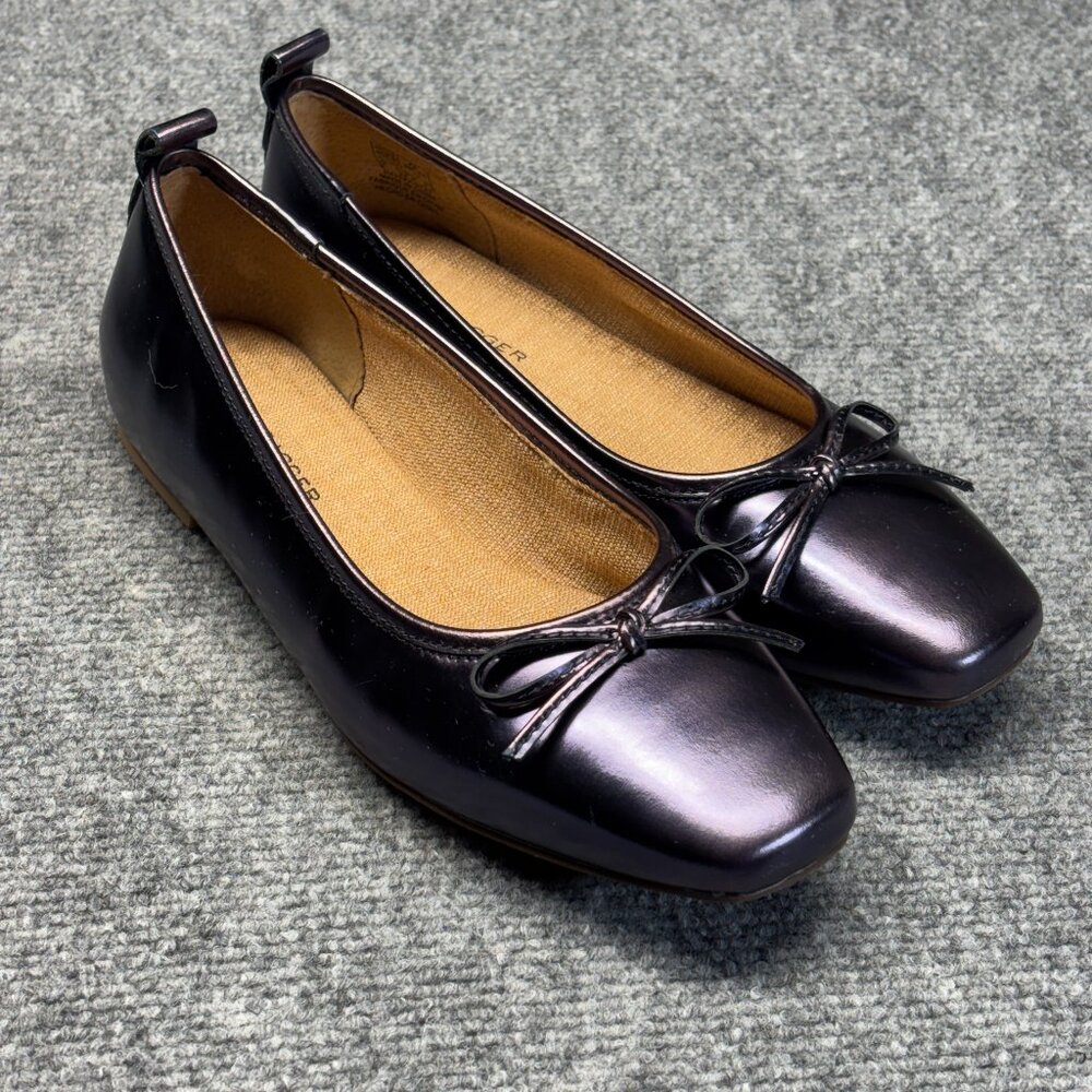 Kelsi Dagger Brooklyn Purple Leather Ballet Flats Bow Square Toe Women Size 8